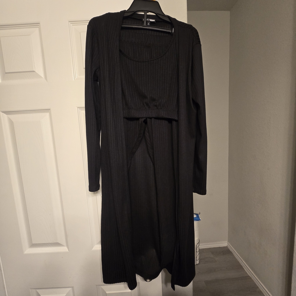 Fashion Nova Black Ribbed Long Sleeve 3 Piece suit
